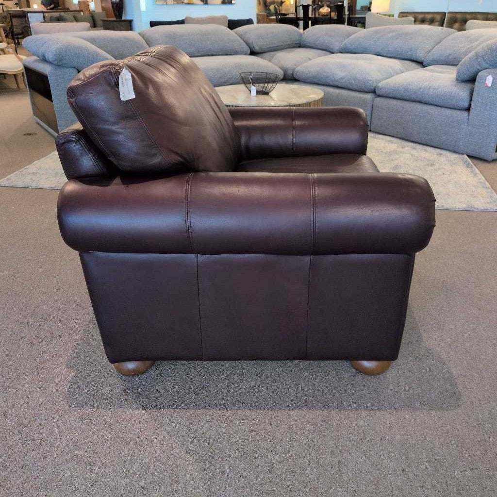 Rolled Arm Top Grain Leather Accent Chair
