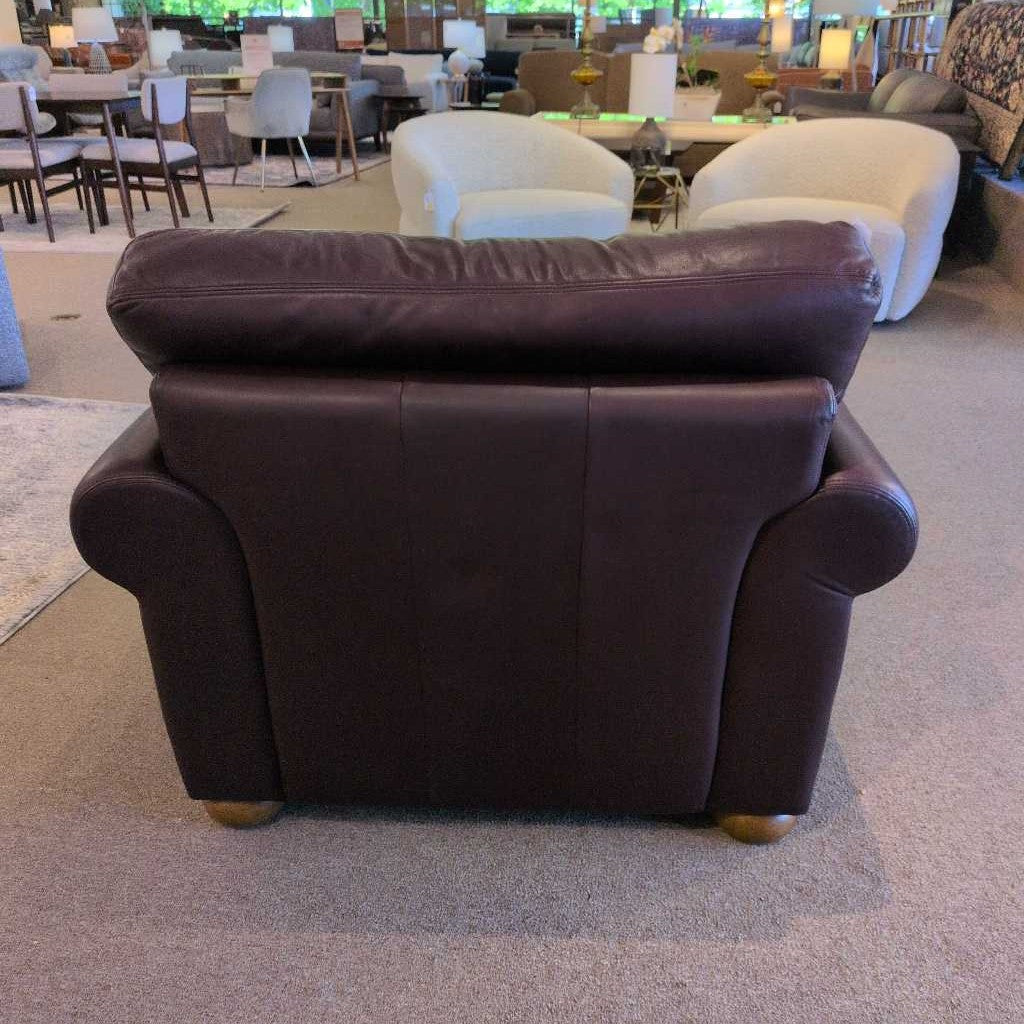 Rolled Arm Top Grain Leather Accent Chair