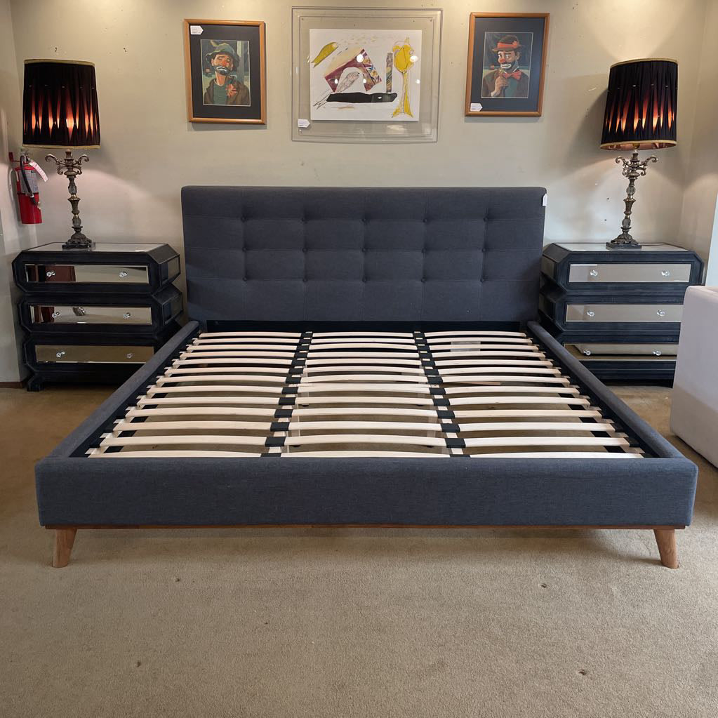 Grey Fabric Tufted King Bed Frame