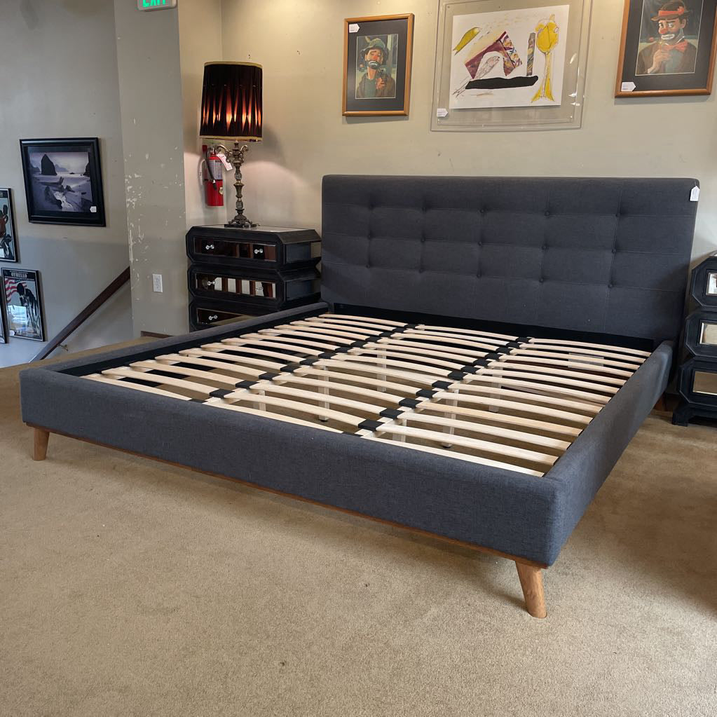 Grey Fabric Tufted King Bed Frame