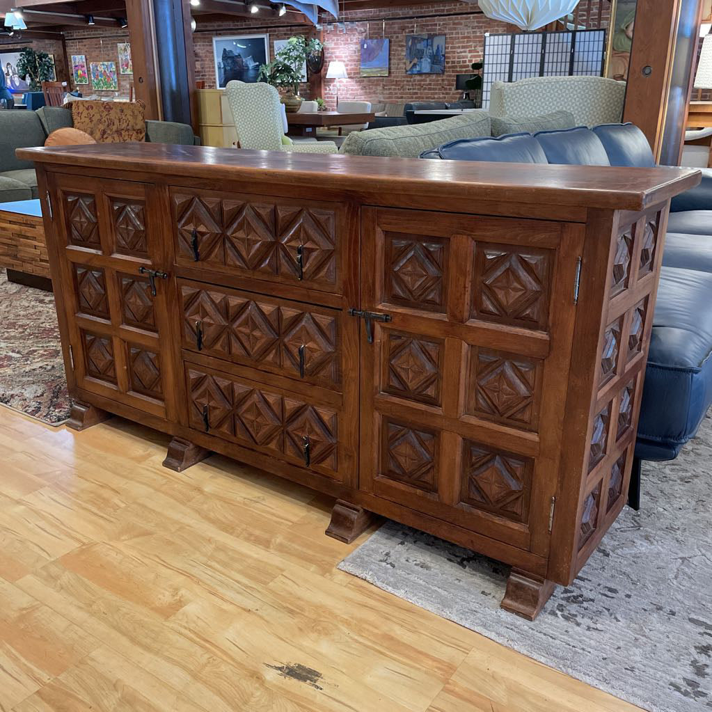 Spanish Carved Wood Narrow Sideboard