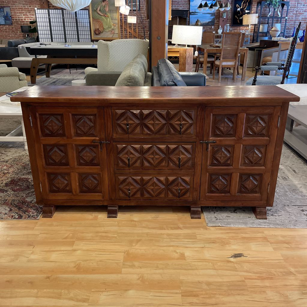 Spanish Carved Wood Narrow Sideboard