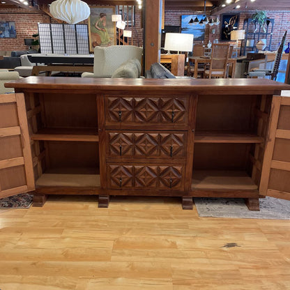 Spanish Carved Wood Narrow Sideboard