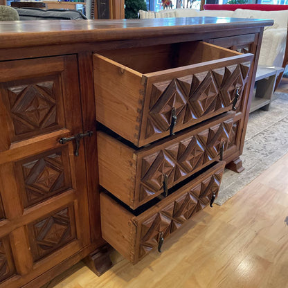 Spanish Carved Wood Narrow Sideboard