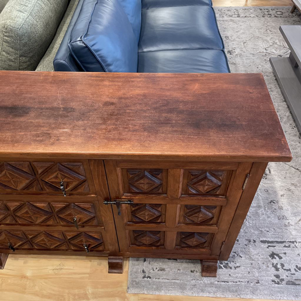 Spanish Carved Wood Narrow Sideboard