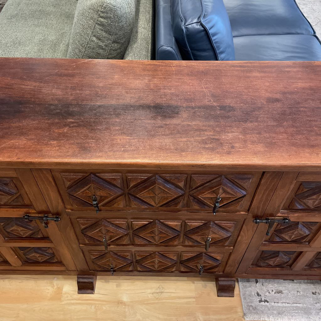 Spanish Carved Wood Narrow Sideboard