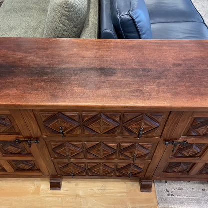 Spanish Carved Wood Narrow Sideboard