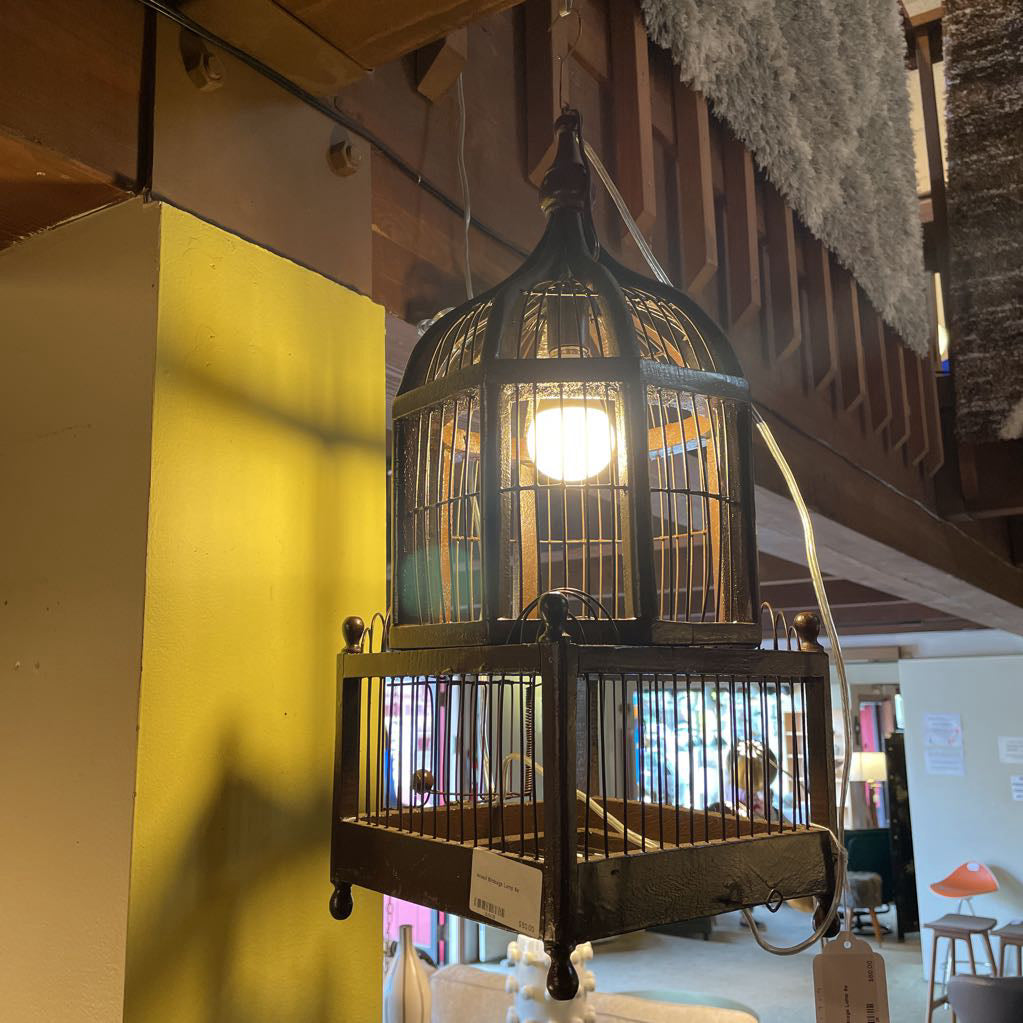 Wood Birdcage Lamp