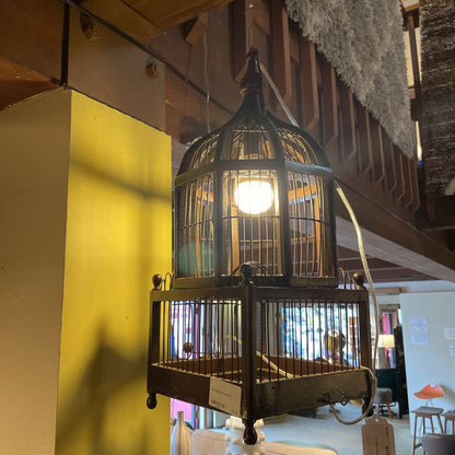 Wood Birdcage Lamp