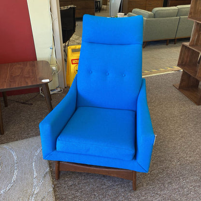 KROEHLER MCM Aqua Blue High Back Chair & Ottoman (AS IS)