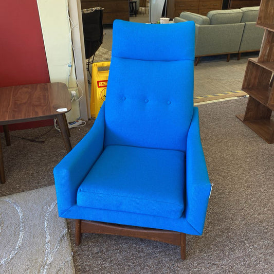KROEHLER MCM Aqua Blue High Back Chair & Ottoman (AS IS)