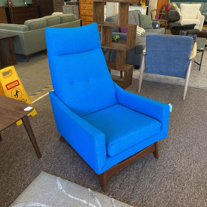 KROEHLER MCM Aqua Blue High Back Chair & Ottoman (AS IS)