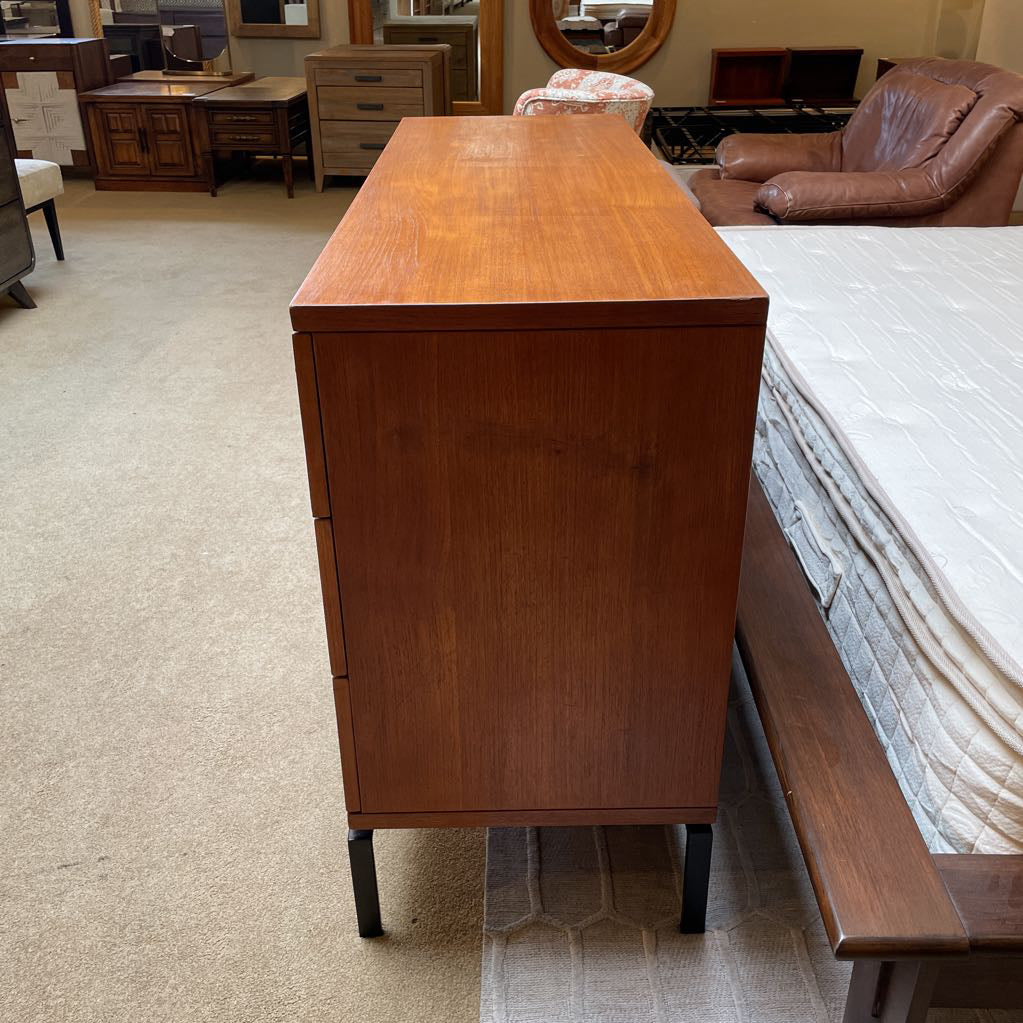 West Elm Walnut Finish 6 Drawer Lowboy w Long Wood Pulls