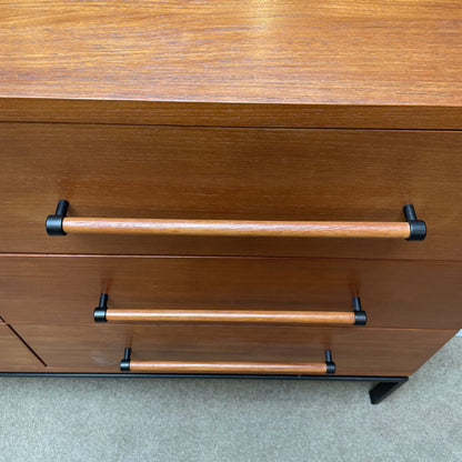 West Elm Walnut Finish 6 Drawer Lowboy w Long Wood Pulls