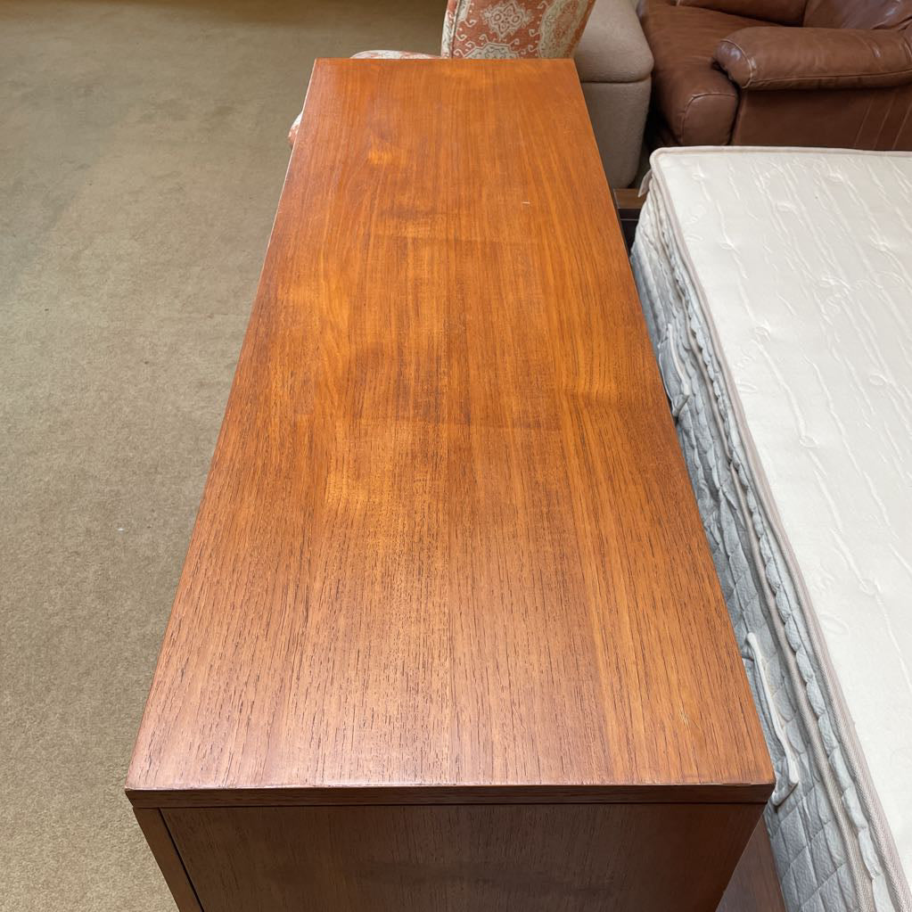 West Elm Walnut Finish 6 Drawer Lowboy w Long Wood Pulls
