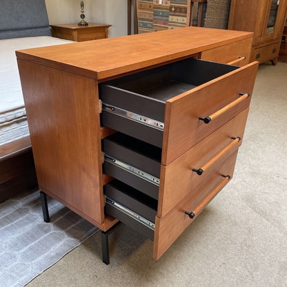 West Elm Walnut Finish 6 Drawer Lowboy w Long Wood Pulls