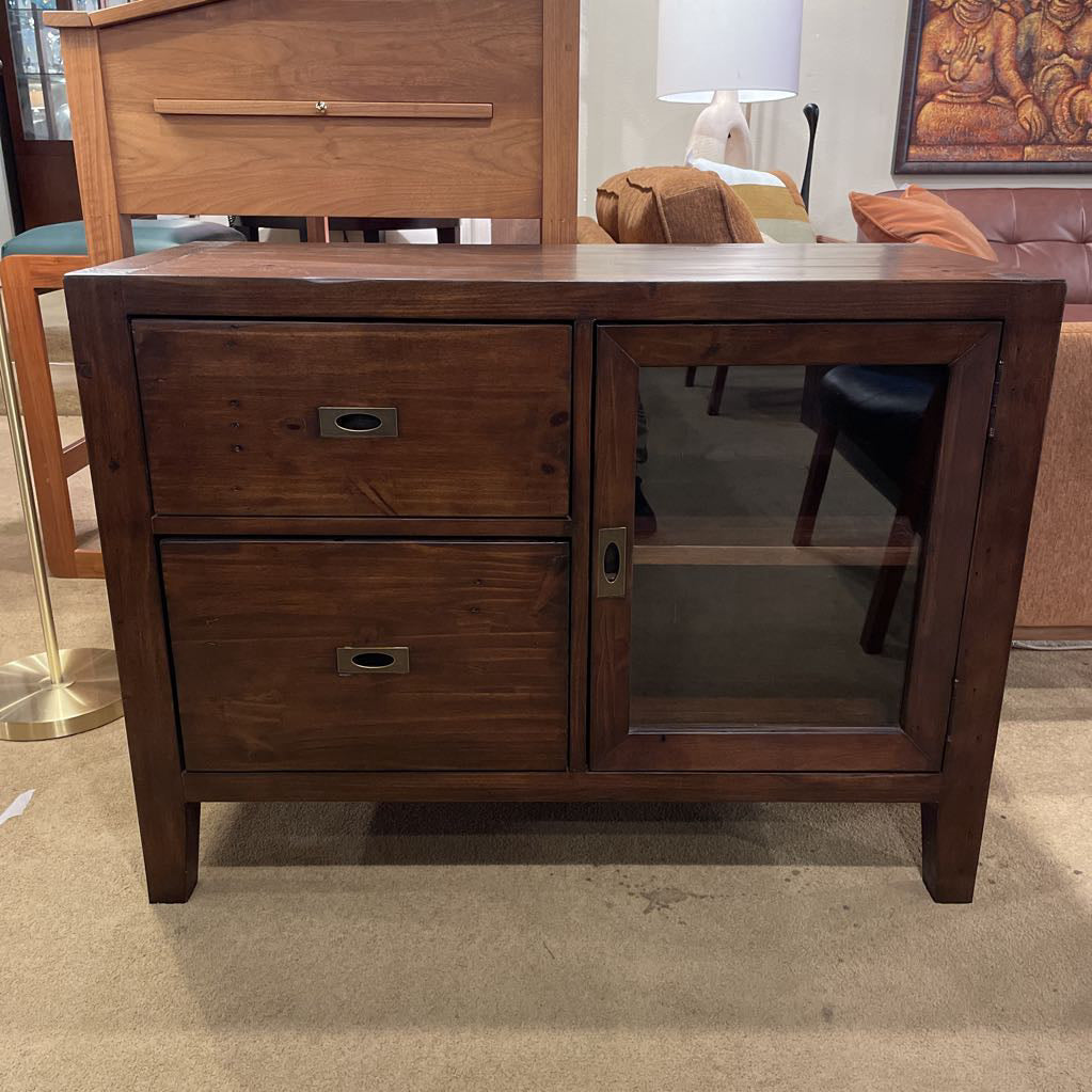 Crate & Barrel Morris Rustic Pine Media Console with Glass Door