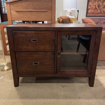 Crate & Barrel Morris Rustic Pine Media Console with Glass Door