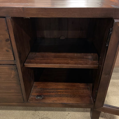 Crate & Barrel Morris Rustic Pine Media Console with Glass Door