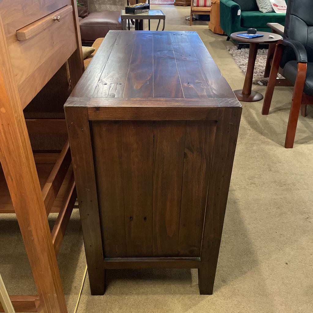 Crate & Barrel Morris Rustic Pine Media Console with Glass Door