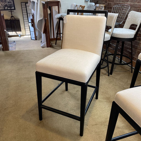 Large White Fabric Black Wood Frame Stool