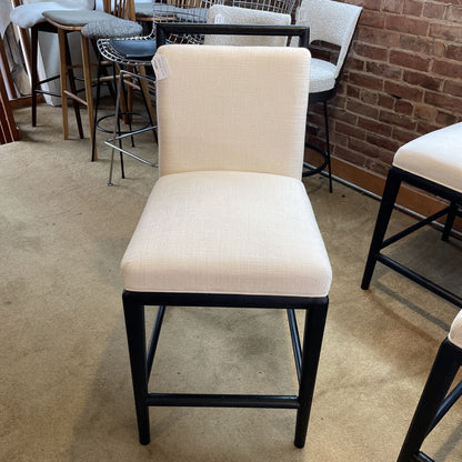Large White Fabric Black Wood Frame Stool