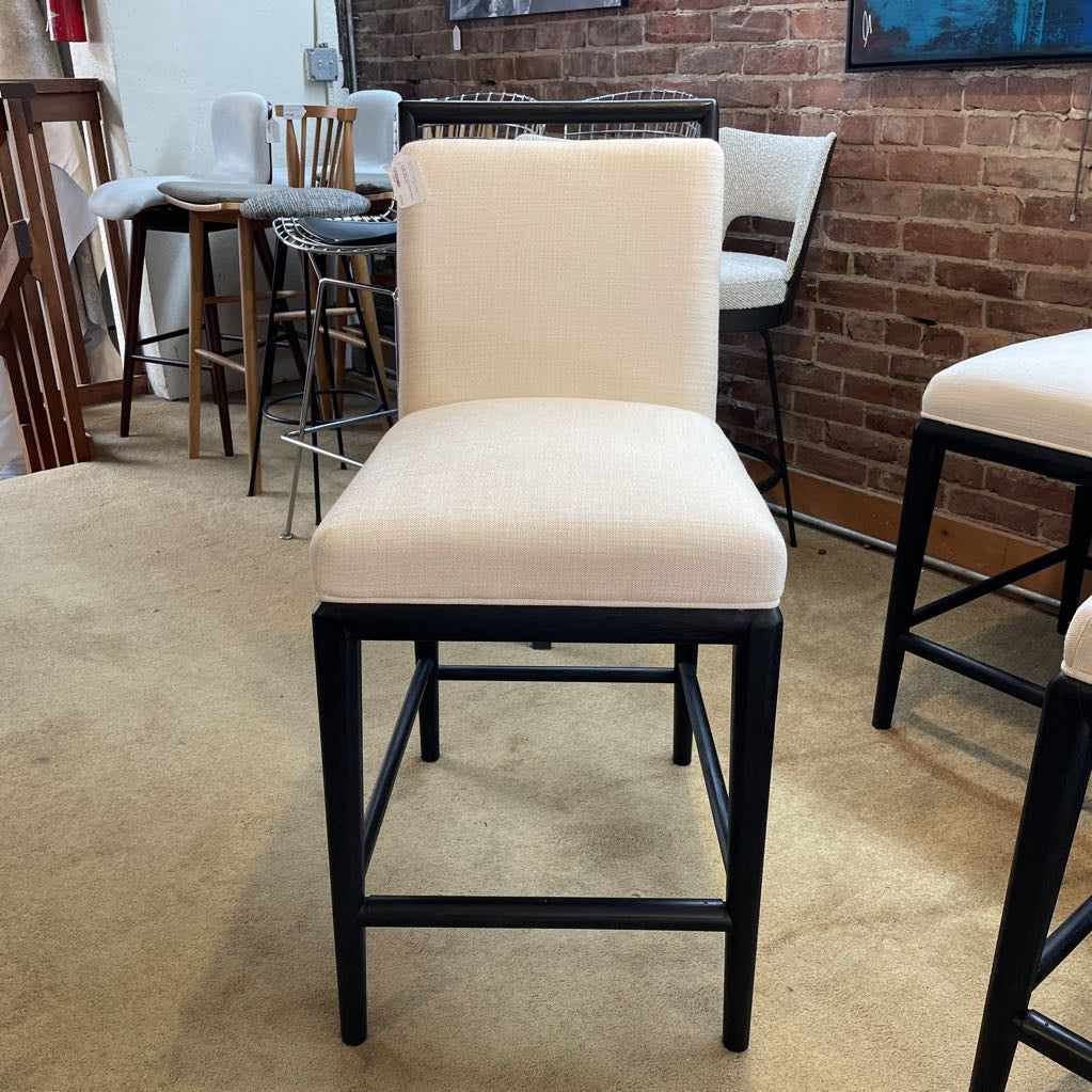 Large White Fabric Black Wood Frame Stool