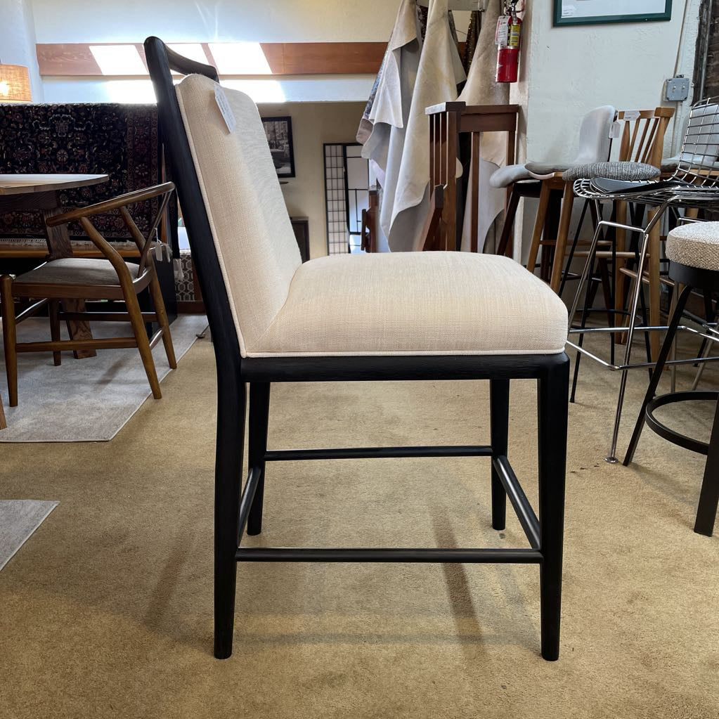 Large White Fabric Black Wood Frame Stool