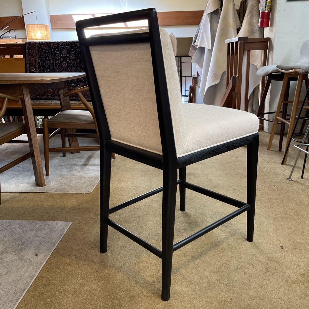 Large White Fabric Black Wood Frame Stool