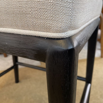 Large White Fabric Black Wood Frame Stool