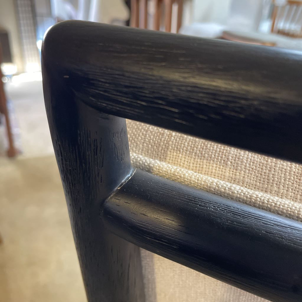 Large White Fabric Black Wood Frame Stool
