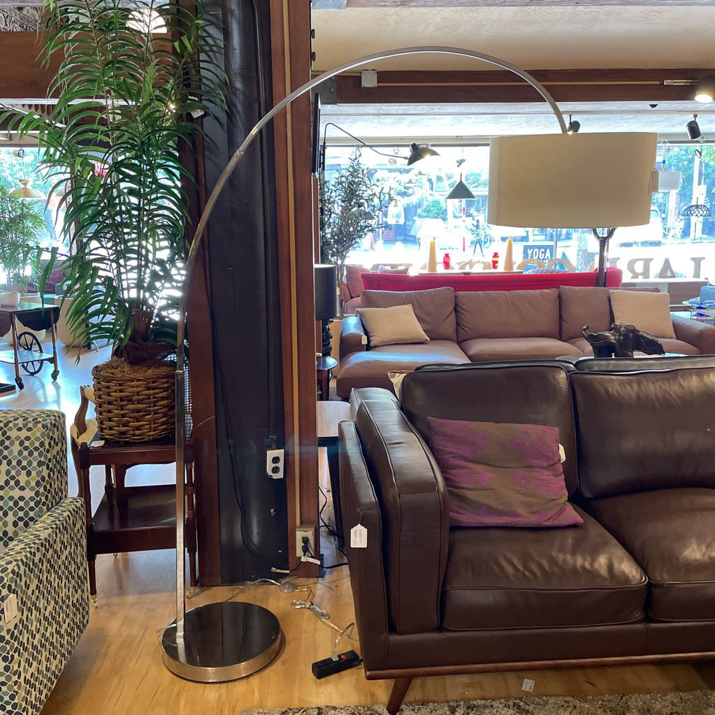 Silver Arc Lamp with White Drum Shade LAMPS