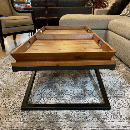 X Base Coffee Table with Double Tray Top