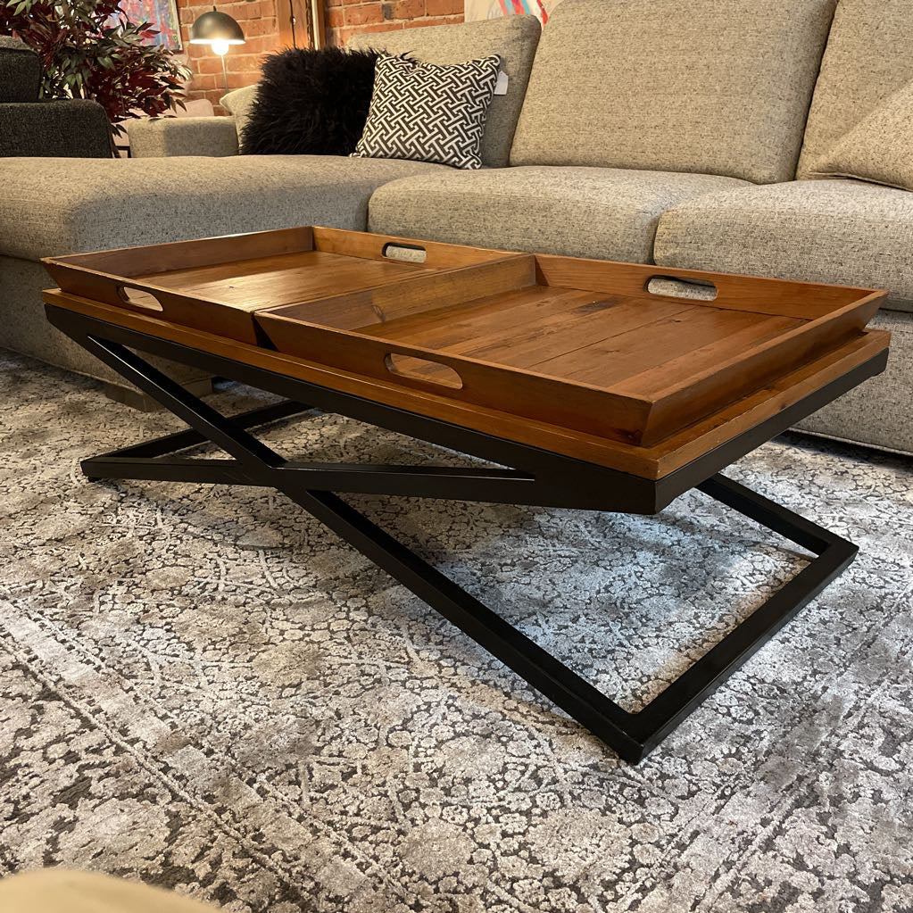 X Base Coffee Table with Double Tray Top