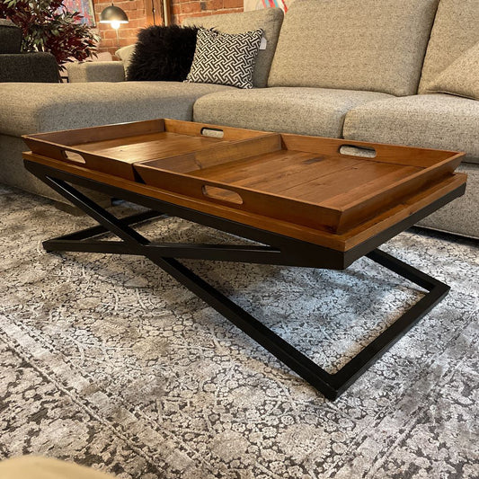 X Base Coffee Table with Double Tray Top