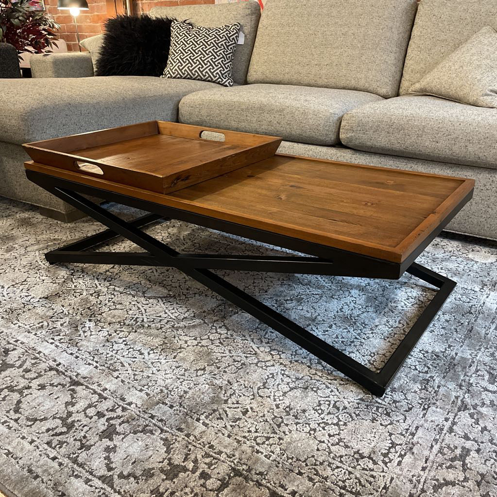X Base Coffee Table with Double Tray Top