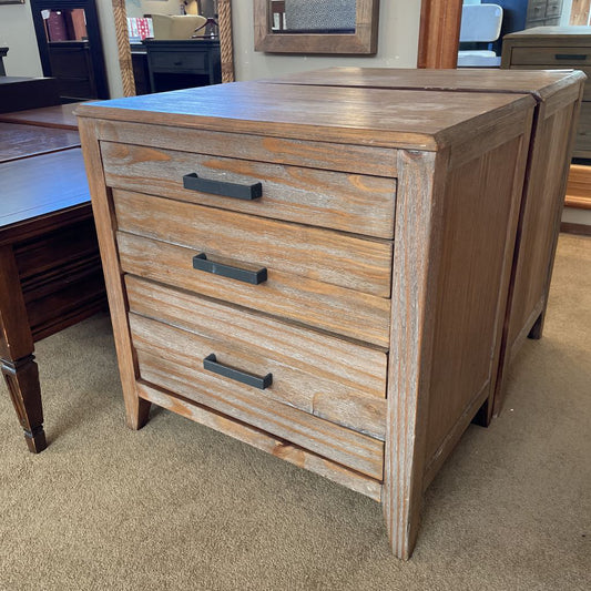 Grey Wood 3 Drawer Nightstand with Power C NIGHTSTANDS
