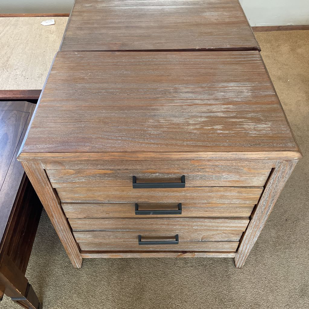 Grey Wood 3 Drawer Nightstand with Power