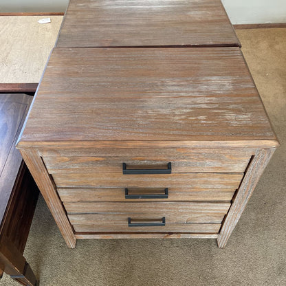 Grey Wood 3 Drawer Nightstand with Power