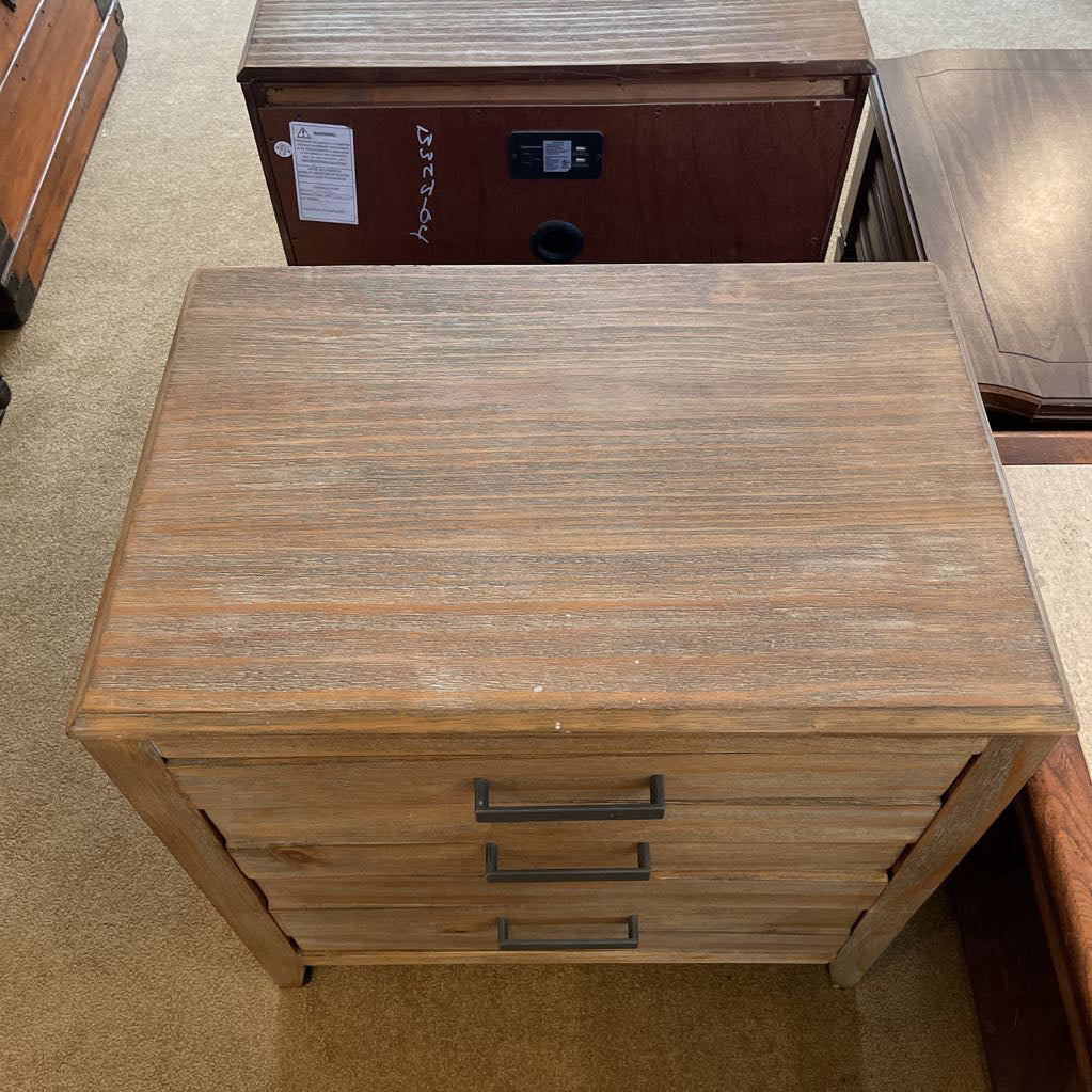 Grey Wood 3 Drawer Nightstand with Power