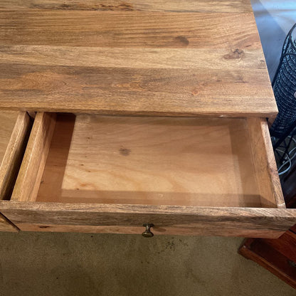 Fruitwood 2 Drawer Desk with Metal Pin Legs