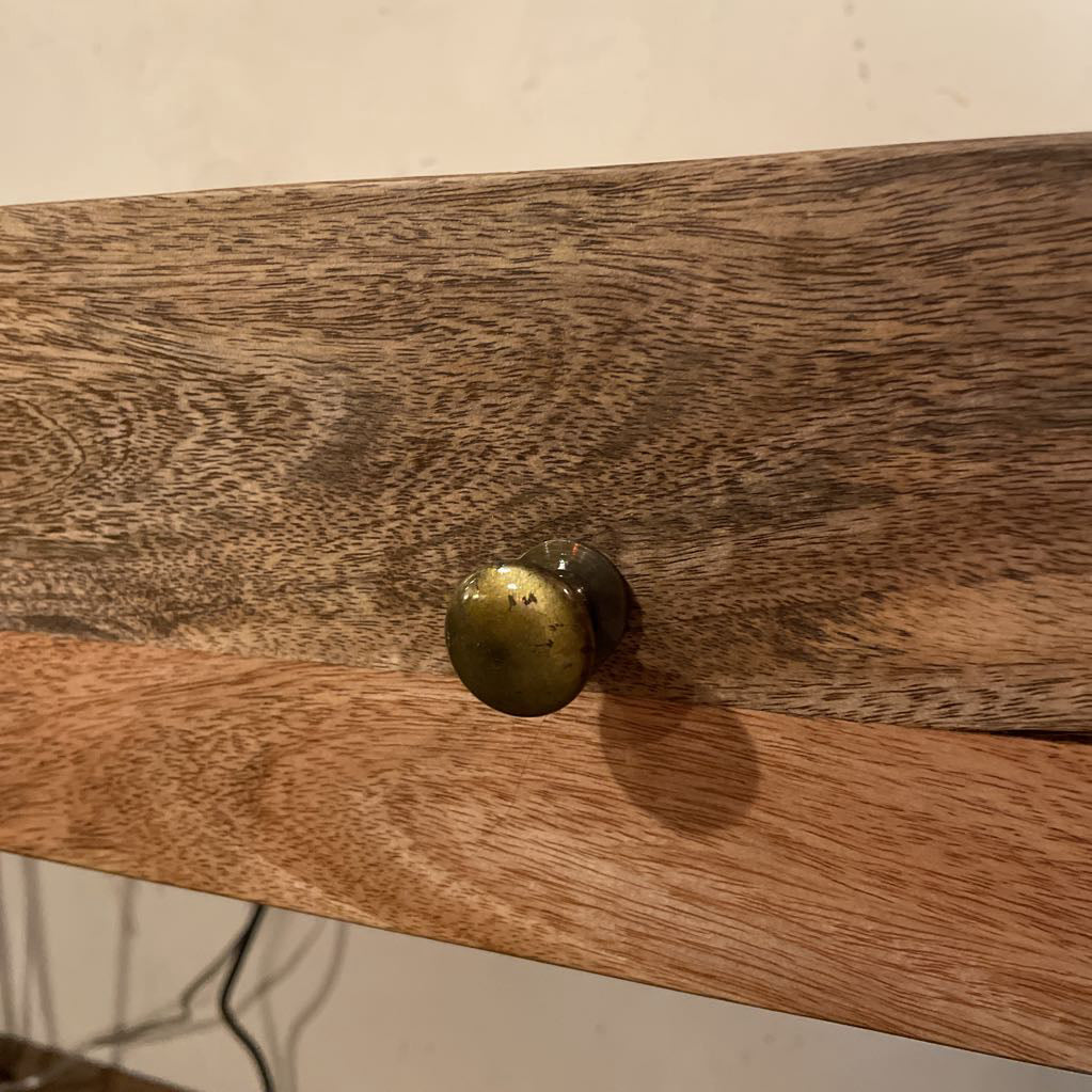 Fruitwood 2 Drawer Desk with Metal Pin Legs