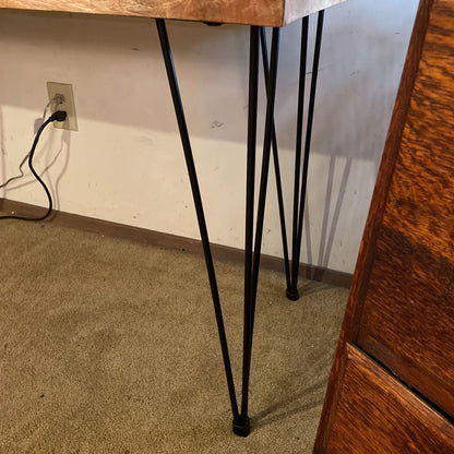 Fruitwood 2 Drawer Desk with Metal Pin Legs