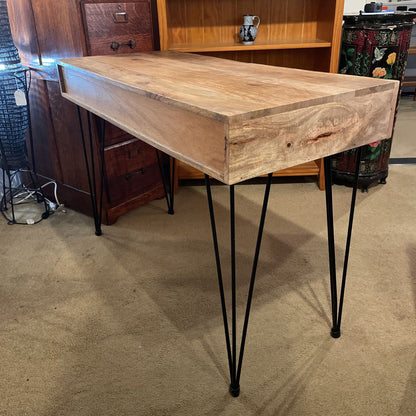Fruitwood 2 Drawer Desk with Metal Pin Legs