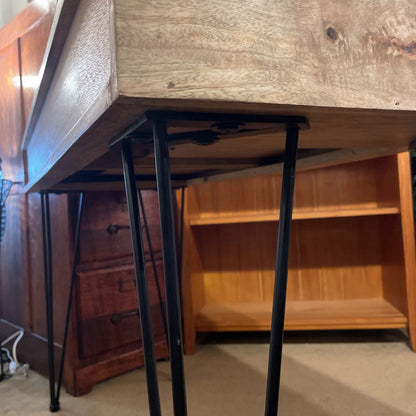 Fruitwood 2 Drawer Desk with Metal Pin Legs