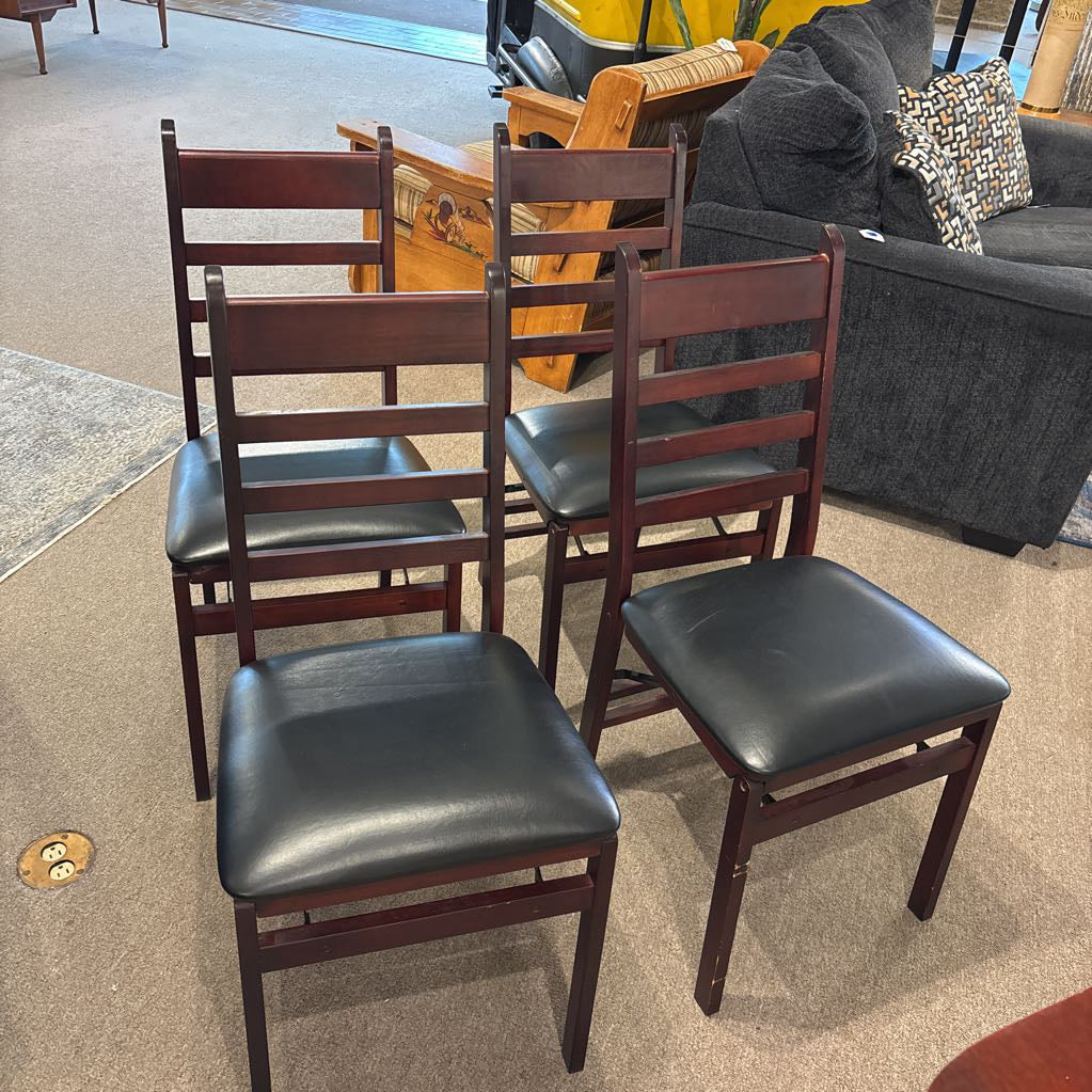 Set of 4 Folding Wood Dining Chair w/Leather Seat