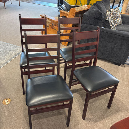 Set of 4 Folding Wood Dining Chair w/Leather Seat