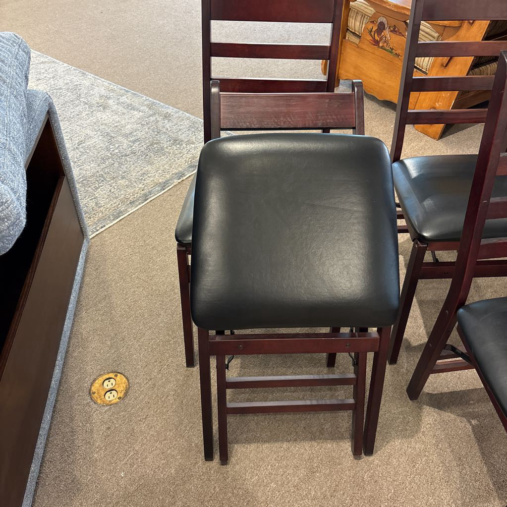 Set of 4 Folding Wood Dining Chair w/Leather Seat