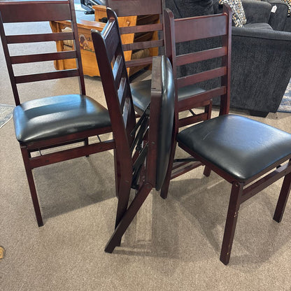 Set of 4 Folding Wood Dining Chair w/Leather Seat