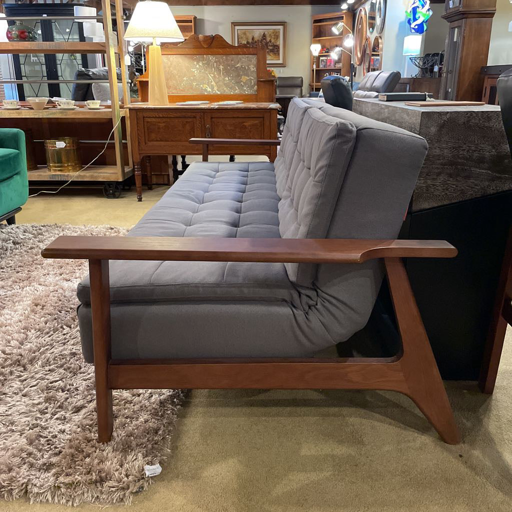 Dania Grey Tufted Fabric Wood Frame Click Clack Sofa